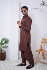 Chocolate Brown Men's Kameez Shalwar RJ-KS615, Rao Jee Designer – Timeless Sophistication