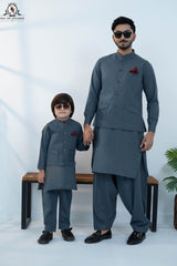 Charcoal Grey Men’s Kameez Shalwar with Waistcoat (RJ-KW156)