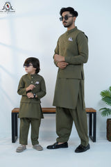 Dusty Olive Men’s Kameez Shalwar with Waistcoat (RJ-KW158)