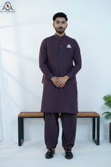 Deep Wine Men’s Kameez Shalwar with Waistcoat (RJ-KW159)