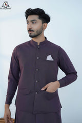 Deep Wine Men’s Kameez Shalwar with Waistcoat (RJ-KW159)
