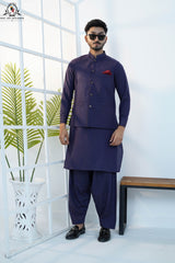 Royal Purple Men’s Kameez Shalwar with Waistcoat (RJ-KW161)