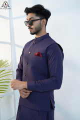 Royal Purple Men’s Kameez Shalwar with Waistcoat (RJ-KW161)