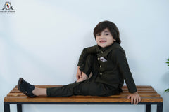 Deep Olive Waistcoat Set for Boys | RJ-KIDS236