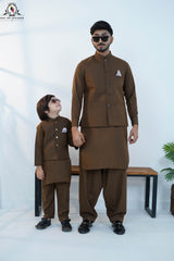 Cedar Brown Men’s Kameez Shalwar with Waistcoat (RJ-KW163)