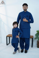 Sapphire Blue Men’s Kameez Shalwar with Waistcoat (RJ-KW164)