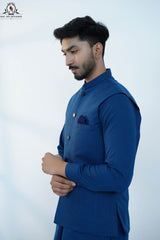 Sapphire Blue Men’s Kameez Shalwar with Waistcoat (RJ-KW164)