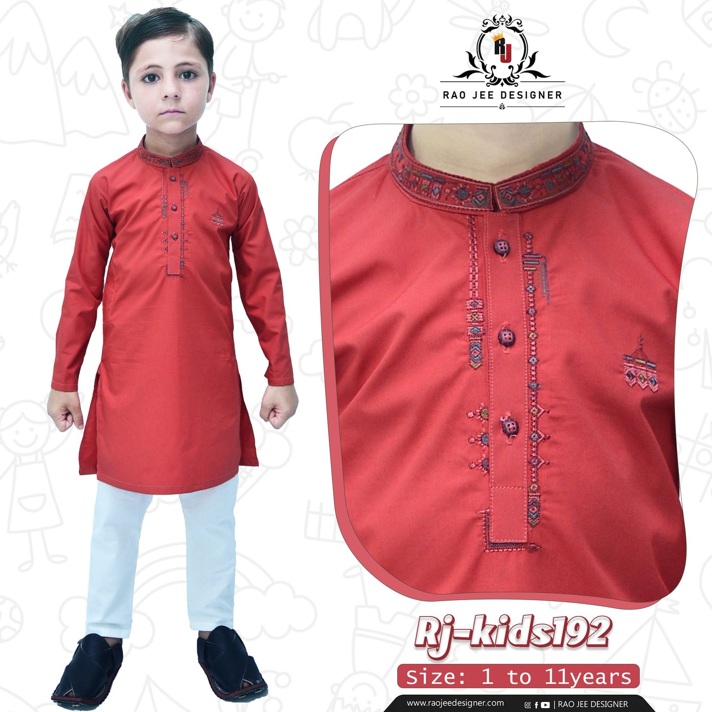 Boy's cotton Kurta Pajama RJ - KIDS192 - Rao Jee Designer