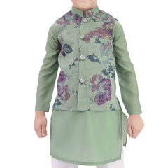 Boy's Kurta Pajama with Printed Waistcoat RJ - KW053 - Rao Jee Designer