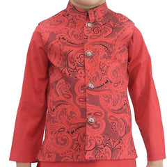 Boy's Kurta Pajama with Printed Waistcoat RJ - KW054 - Rao Jee Designer