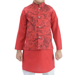 Boy's Kurta Pajama with Printed Waistcoat RJ - KW054 - Rao Jee Designer