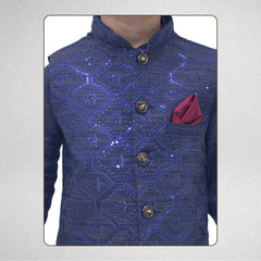 Boys Light blue Kurta Pajama with Sequence Embroidery Waistcoat RJ - KIDS170 - Rao Jee Designer