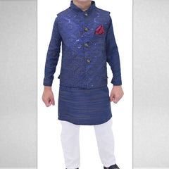 Boys Light blue Kurta Pajama with Sequence Embroidery Waistcoat RJ - KIDS170 - Rao Jee Designer