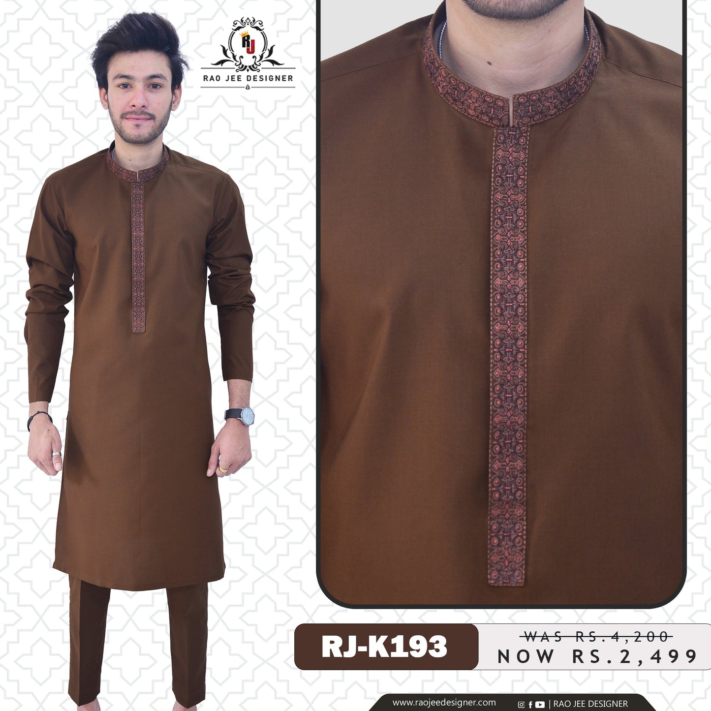 Brown Men's Kurta Pajama RJ - K193 - Rao Jee Designer