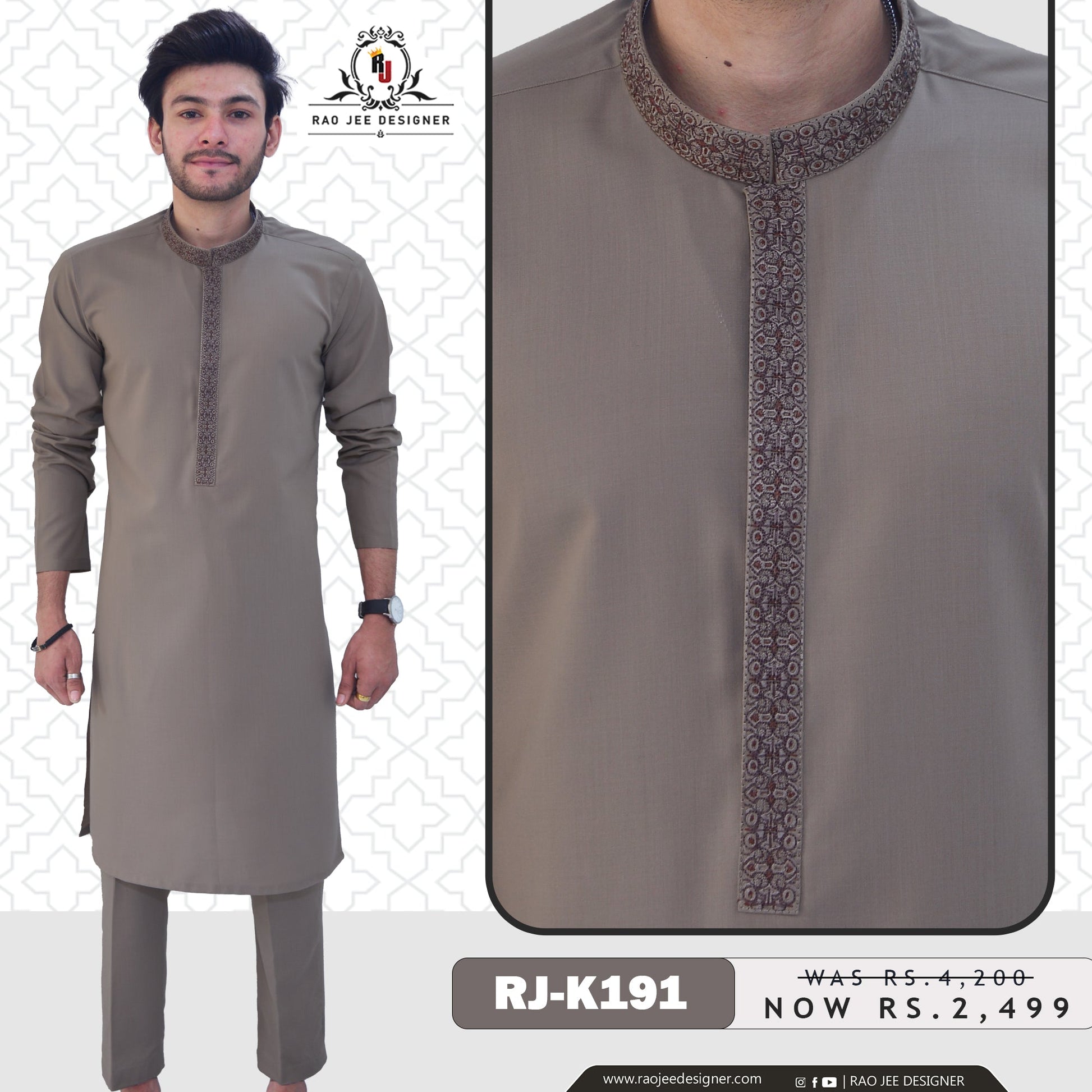 Charcoal black Men's Kurta Pajama RJ - K191 - Rao Jee Designer