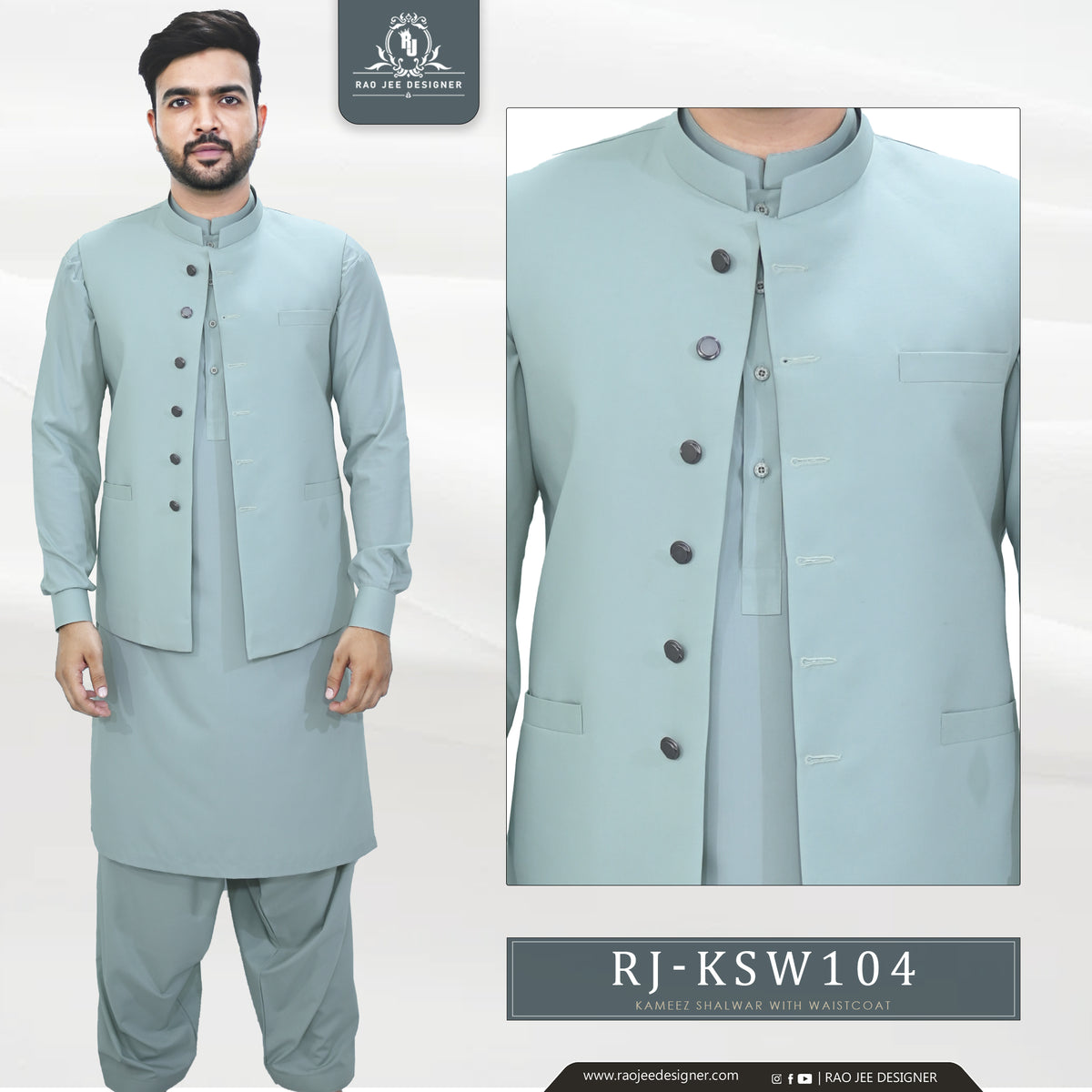 Men's Kameez Shalwar with Waistcoat (RJ-KSW104)