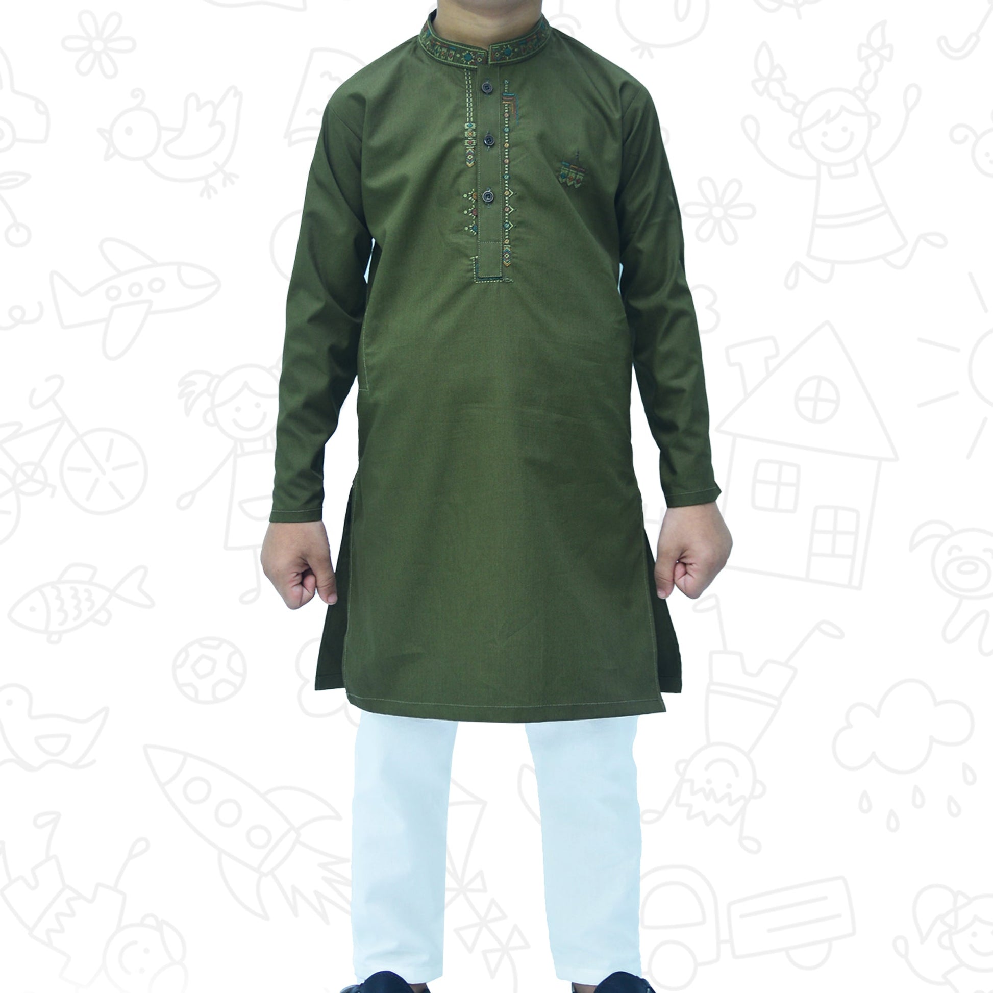 Dark Green Boy's cotton Kurta Pajama RJ - KIDS179 - Rao Jee Designer