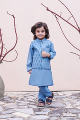Sky Blue Kids Kurta Pajama with Printed Waistcoat RJ-KIDS126