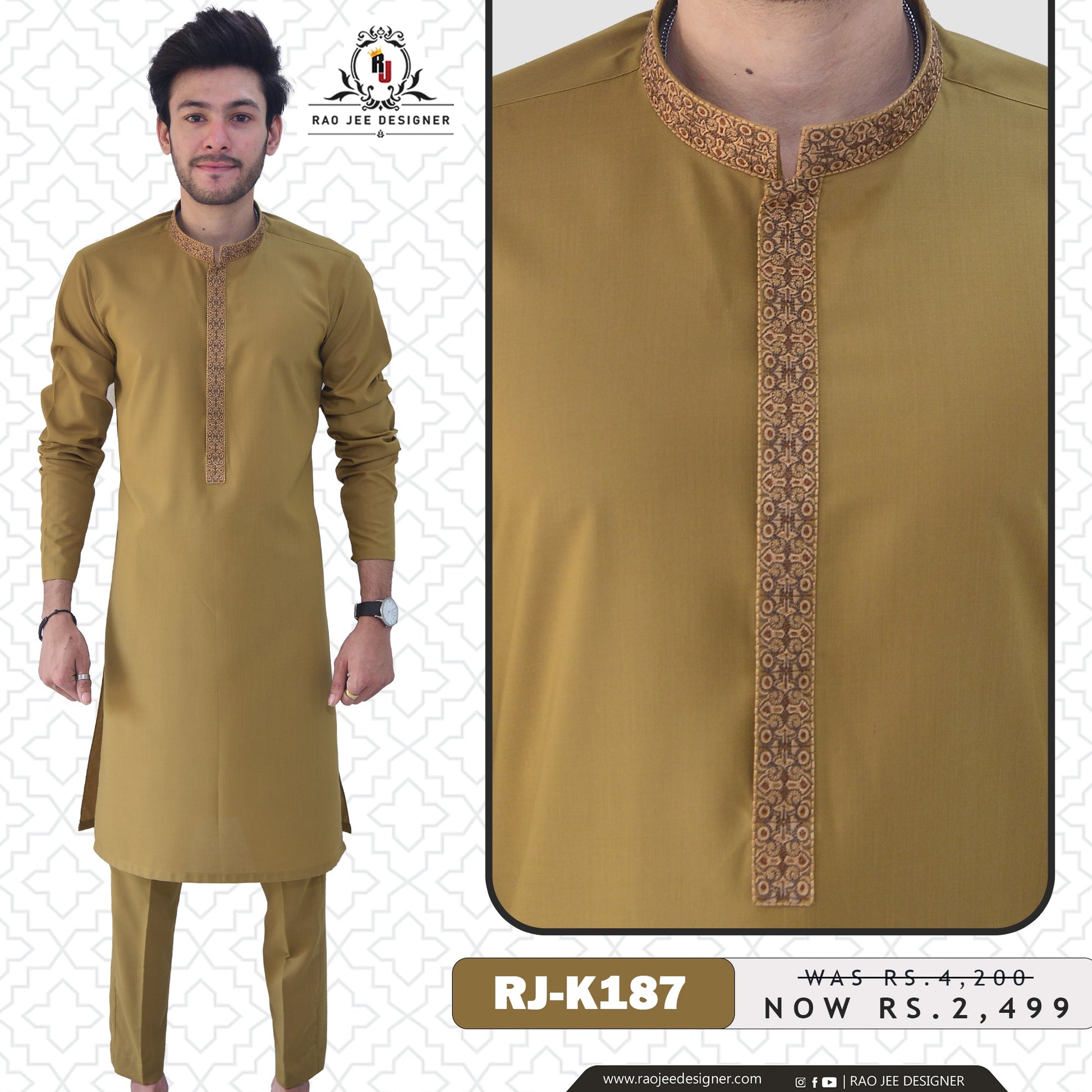 Golden Mustard Men's Kurta Pajama RJ - K187 - Rao Jee Designer