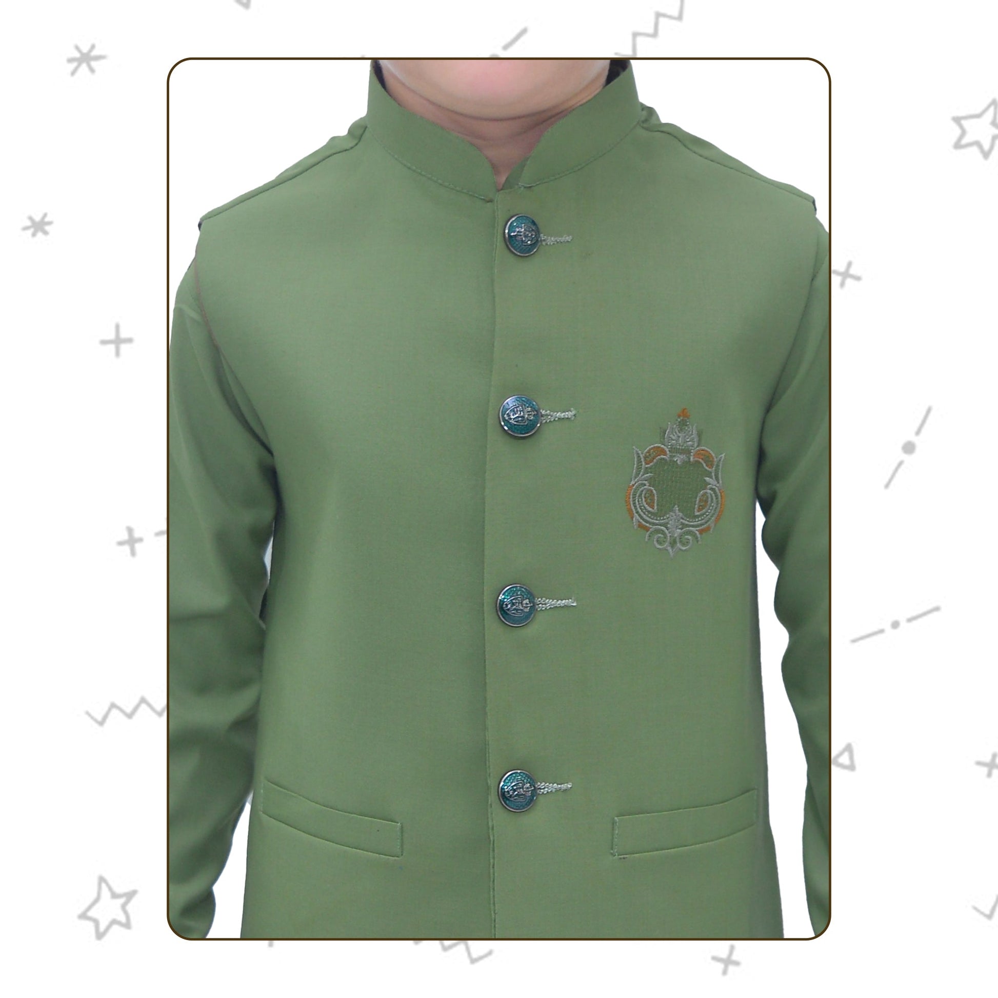 Green Boys Kurta Pajama with Waistcoat RJ - KIDS164 - Rao Jee Designer