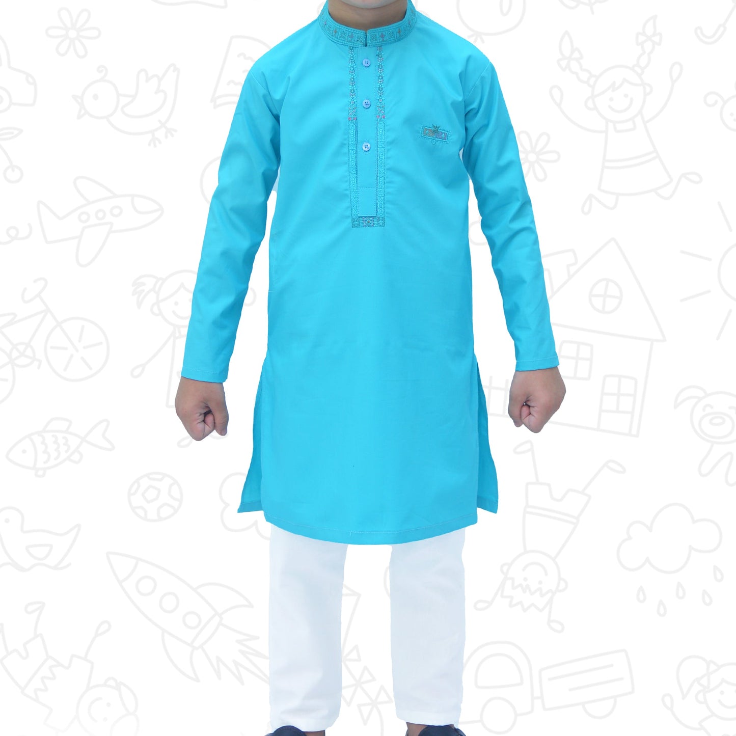Light Blue Boy's cotton Kurta Pajama RJ - KIDS177 - Rao Jee Designer