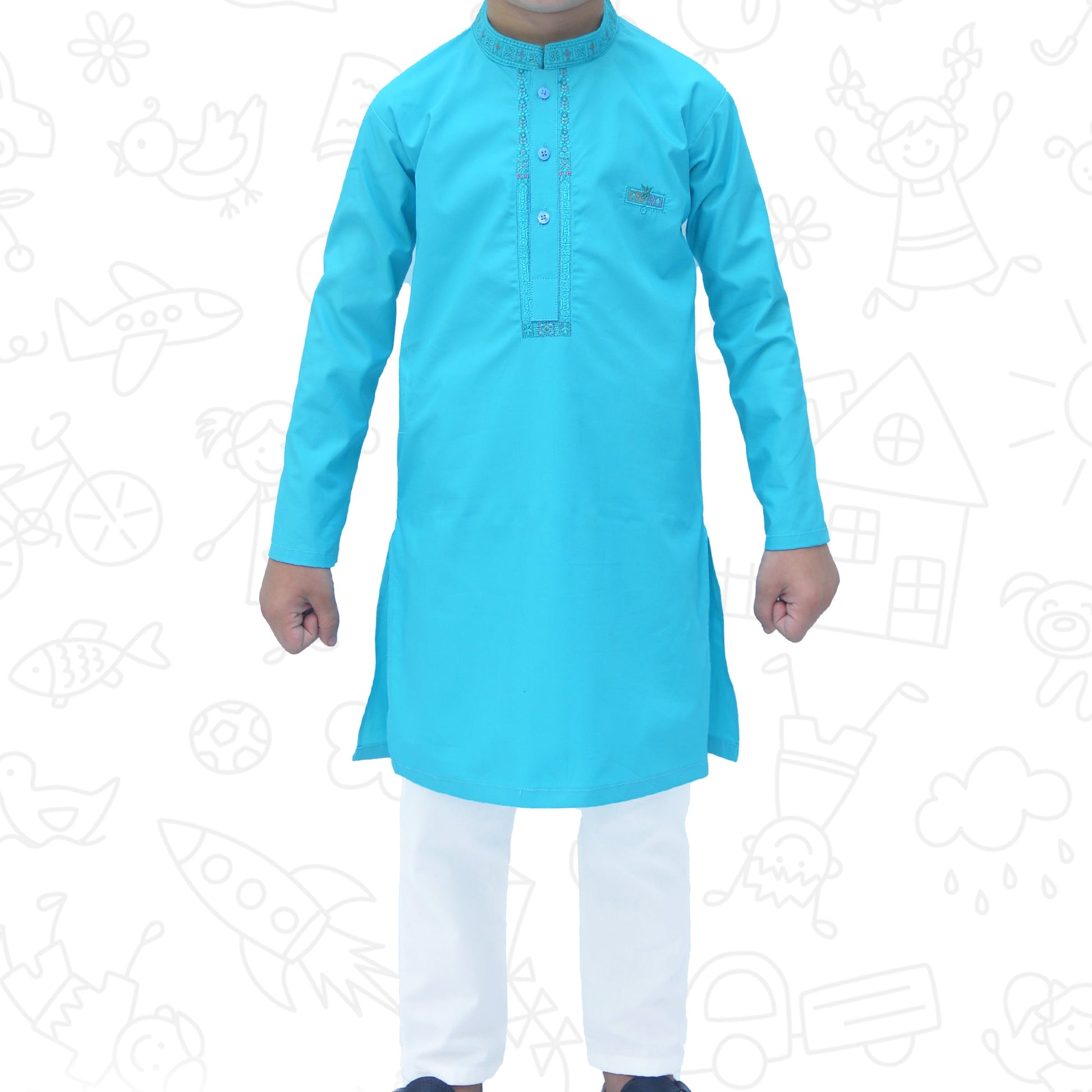 Light Blue Boy's cotton Kurta Pajama RJ - KIDS177 - Rao Jee Designer
