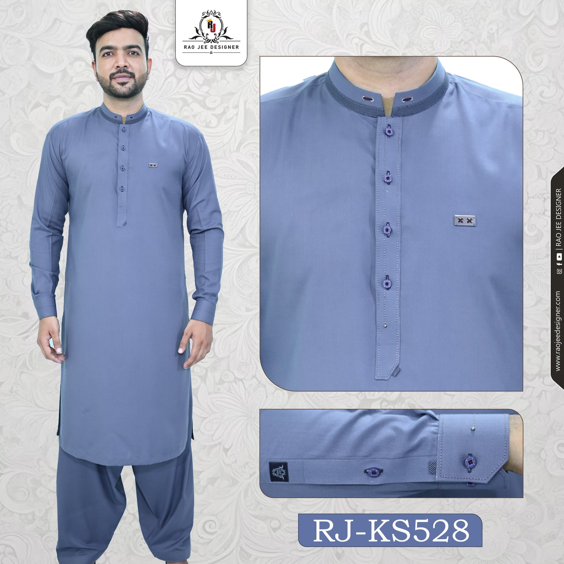 Men's Kameez Shalwar Wash & Wear Fabric RJ - KS528 - Rao Jee Designer