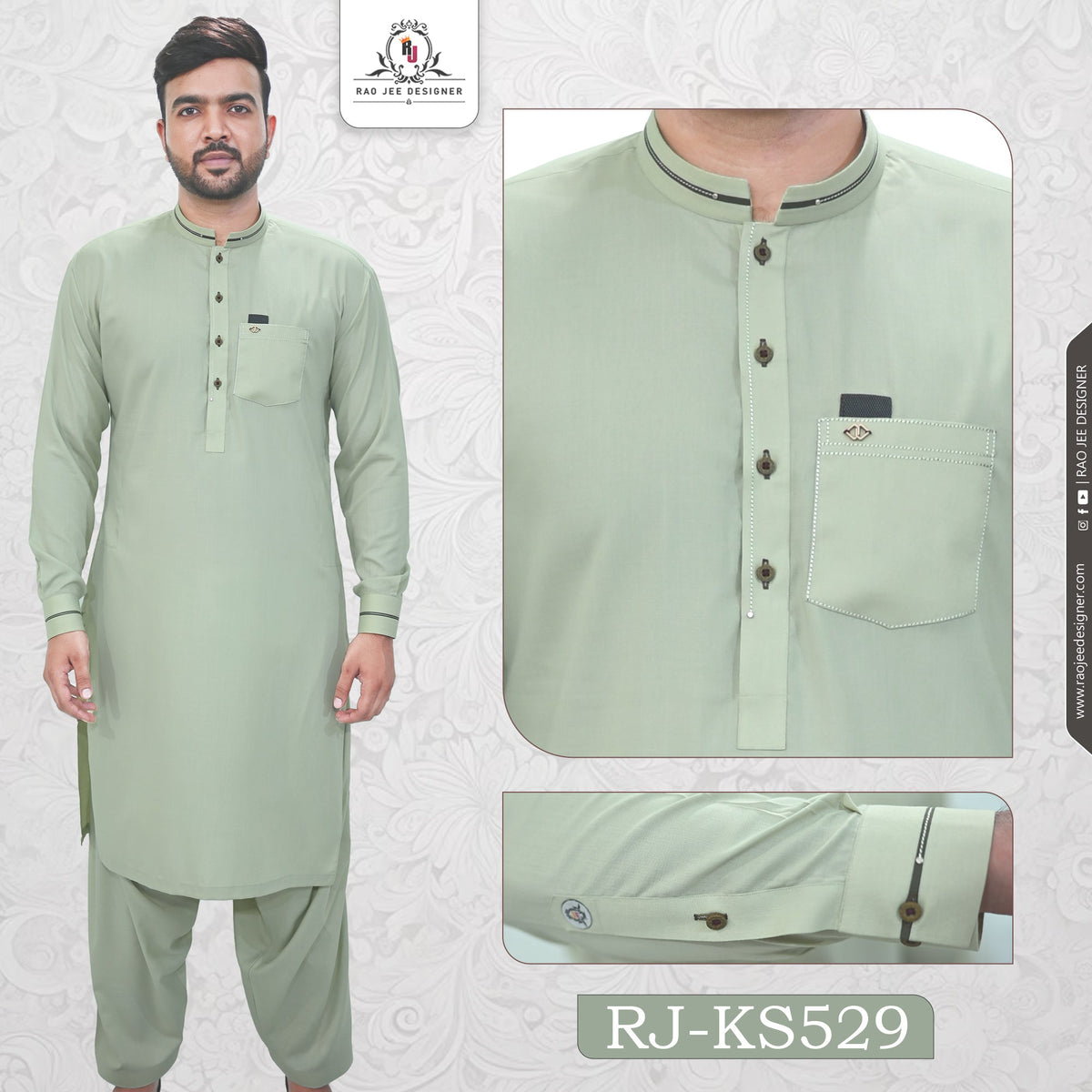 Men's Kameez Shalwar Wash & Wear Fabric RJ - KS529 - Rao Jee Designer