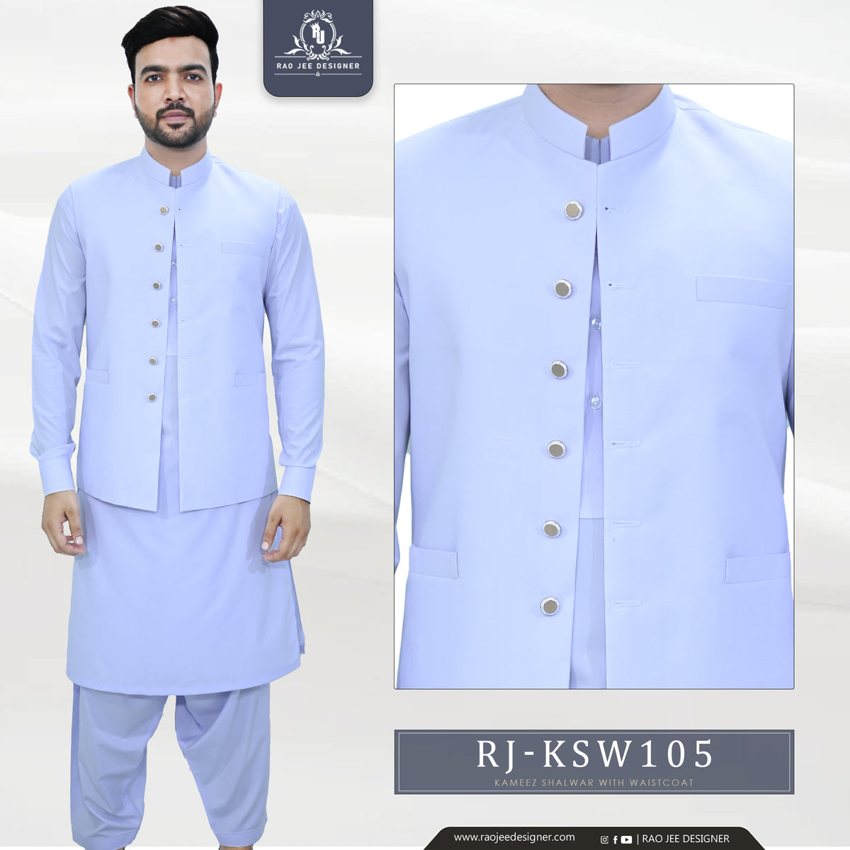Men's Kameez Shalwar with Waistcoat (RJ-KSW105)
