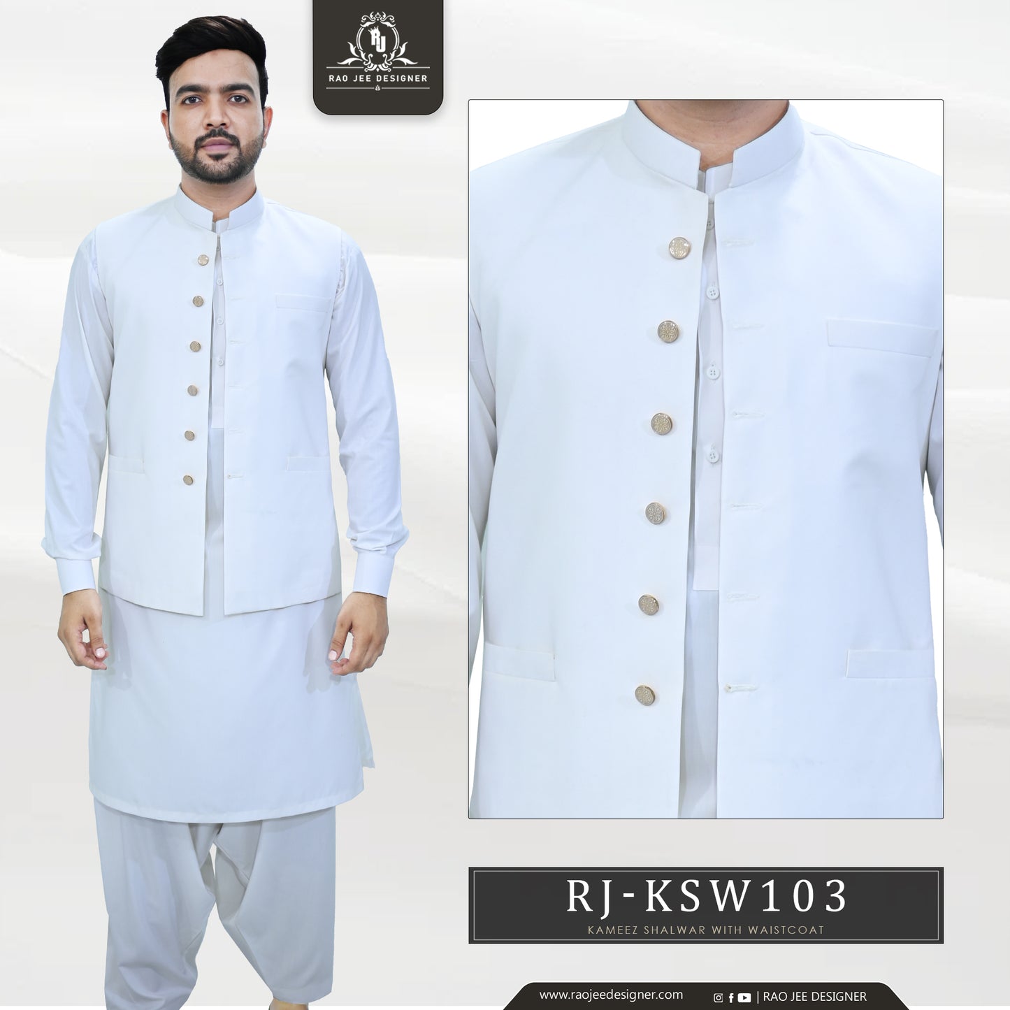 Men's Kameez Shalwar with Waistcoat (RJ-KSW103)