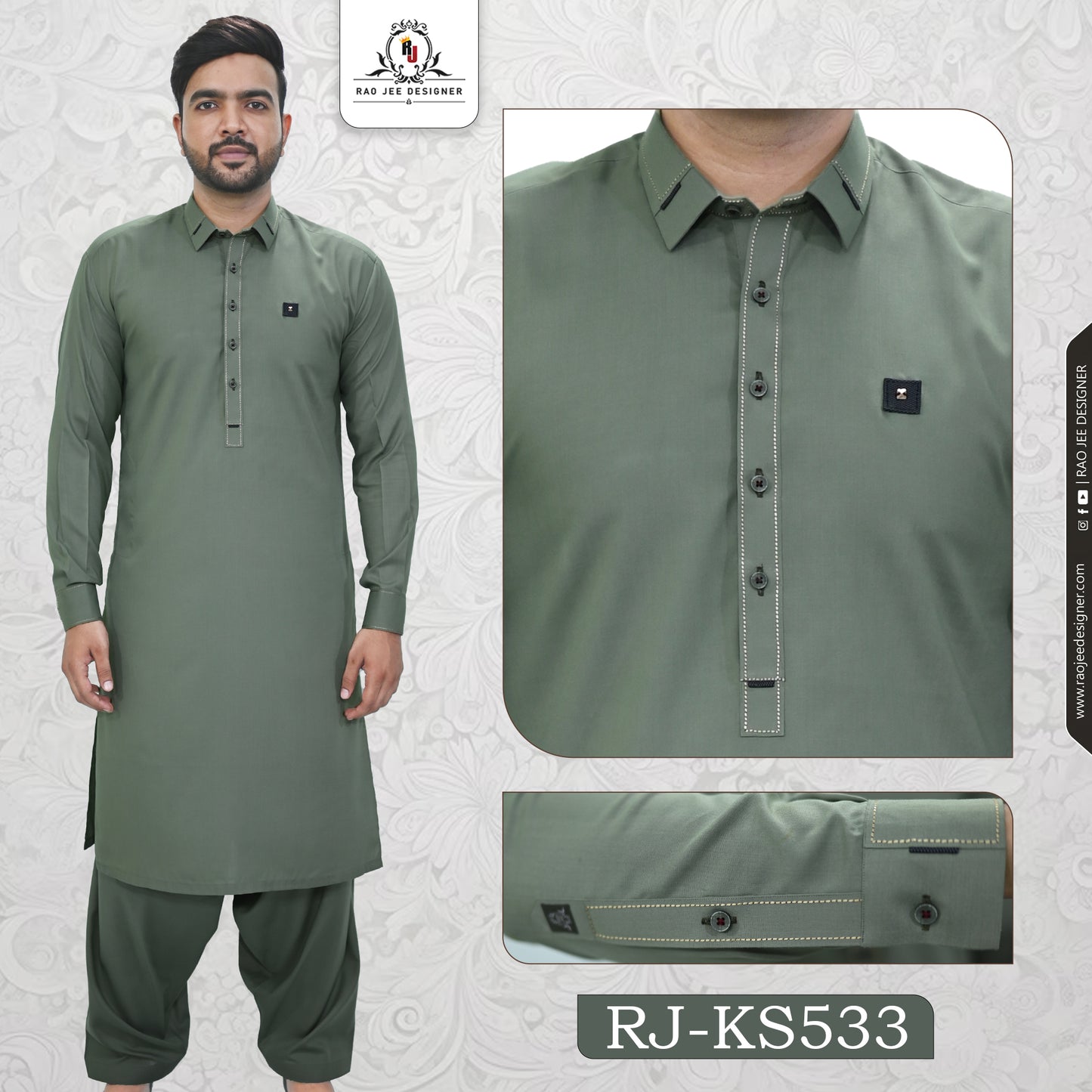 Men's Kameez Shalwar Wash & Wear Fabric RJ-KS533