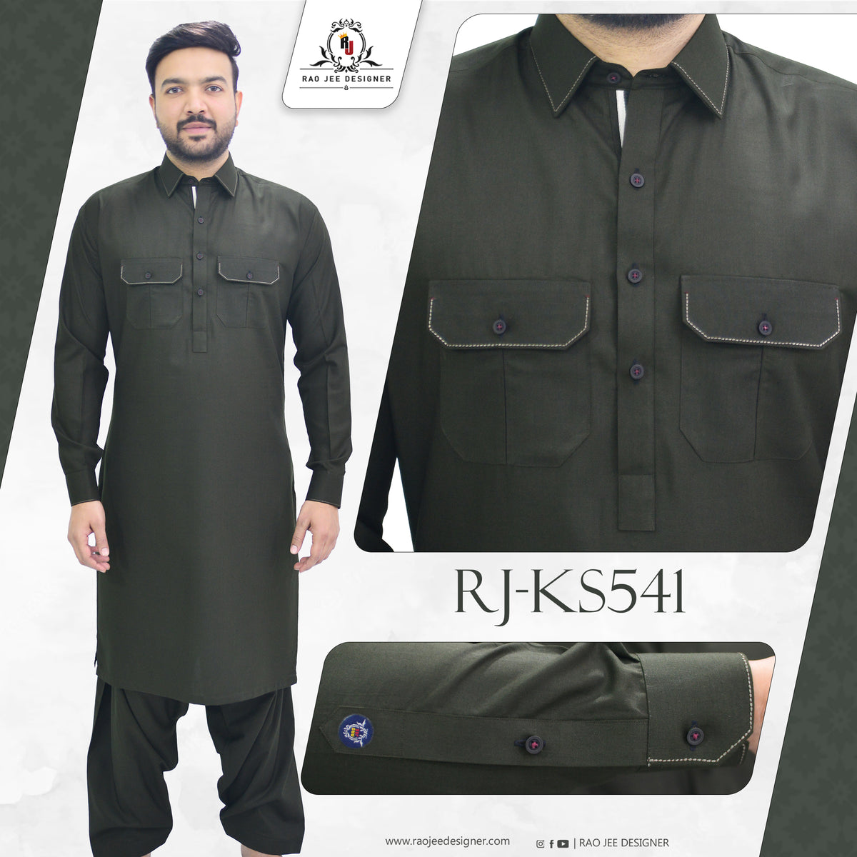 Dark Green Mens Kameez Shalwar RJ-KS541