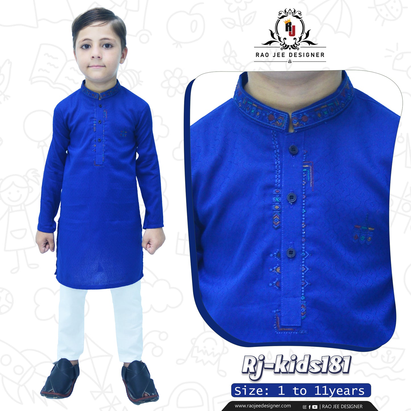 Royal Blue Boy's cotton Kurta Pajama RJ-KIDS181