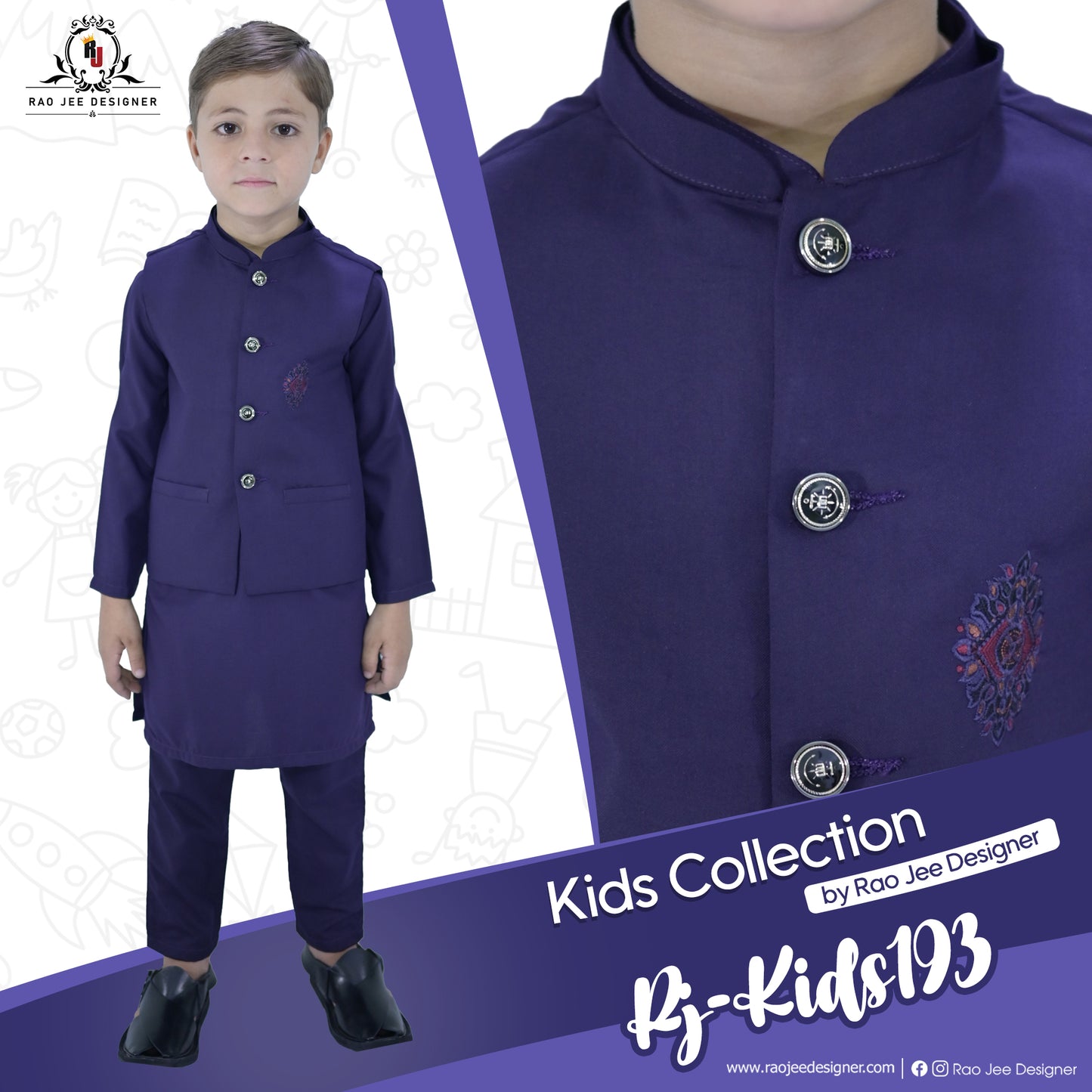 Purple Boys Kurta Pajama with Waistcoat RJ-KIDS193