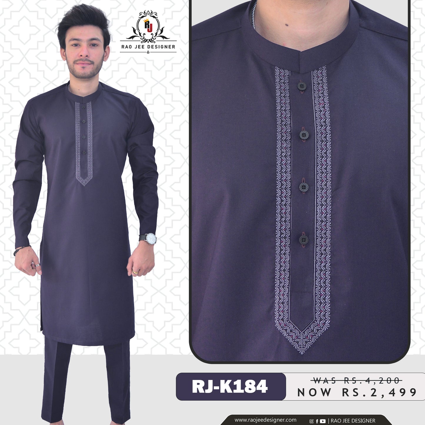 Purple Men's Kurta Pajama RJ-K184