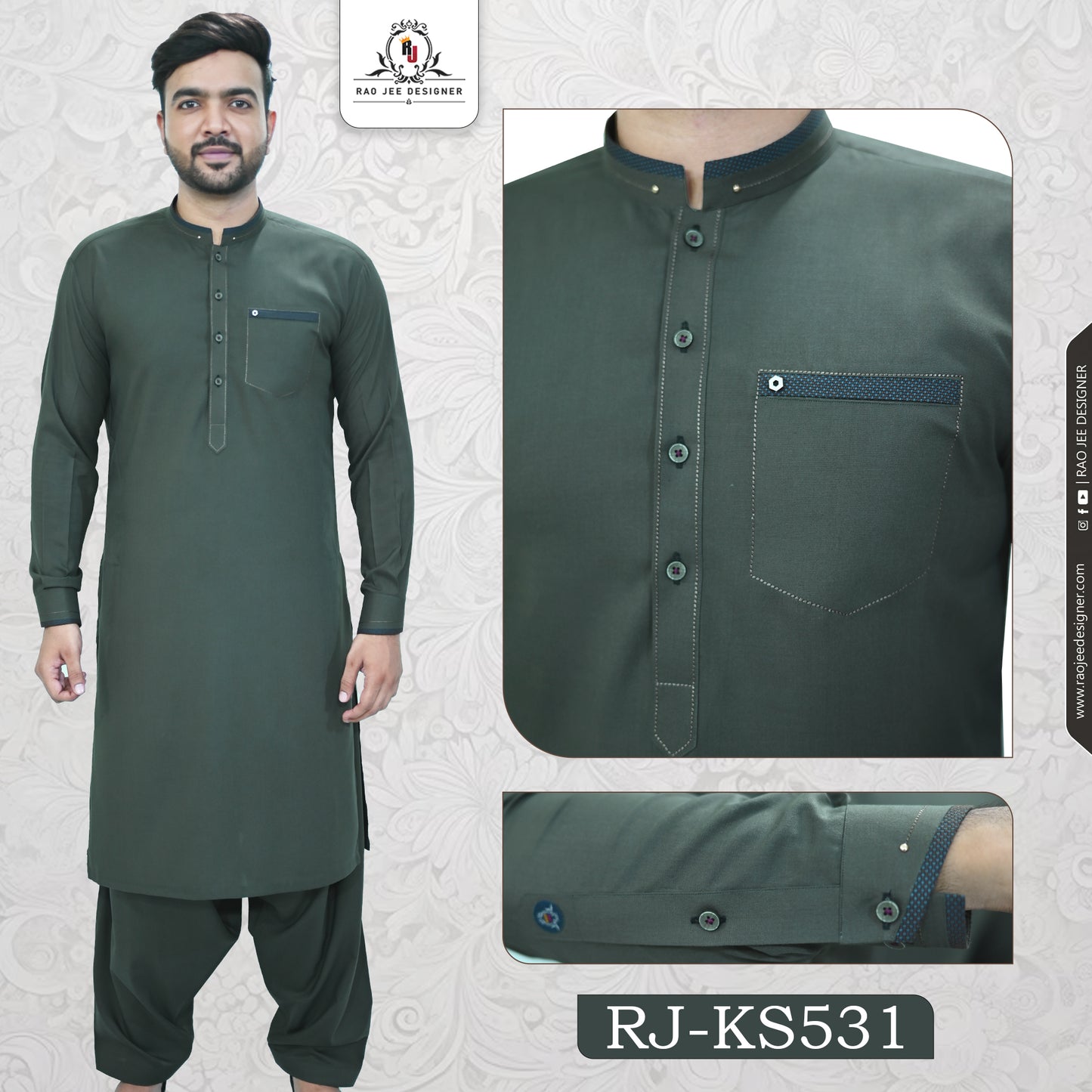 Men's Kameez Shalwar Wash & Wear Fabric RJ-KS531