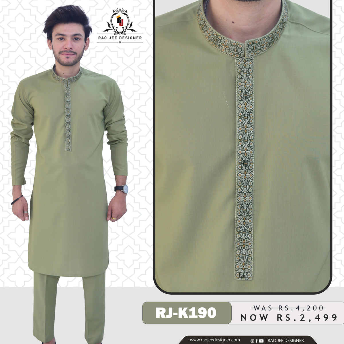 Pista Green Men's Kurta Pajama RJ-K190