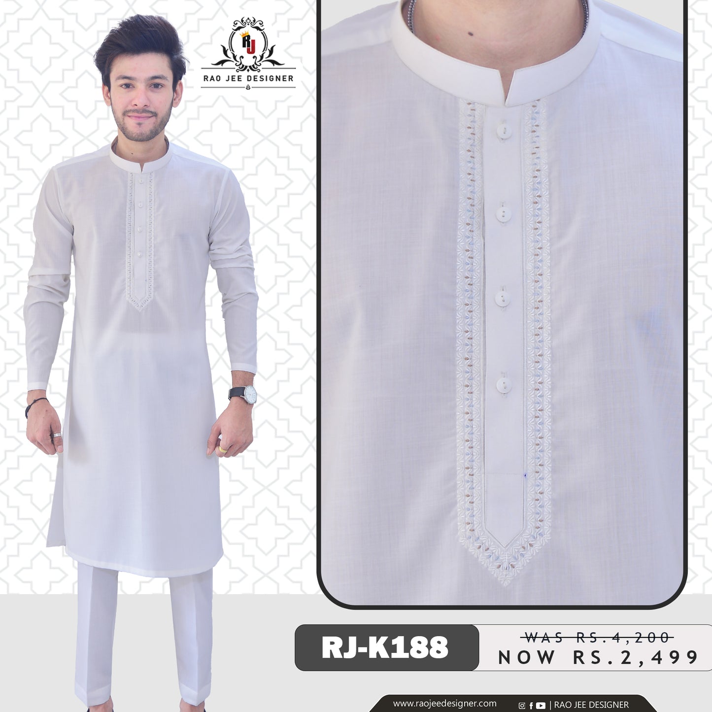 Off White Men's Kurta Pajama RJ-K188