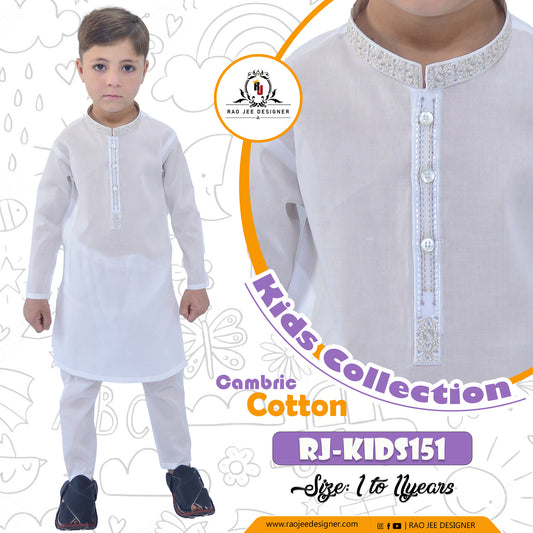 Off White Boy's cotton Kurta Pajama RJ-KIDS151