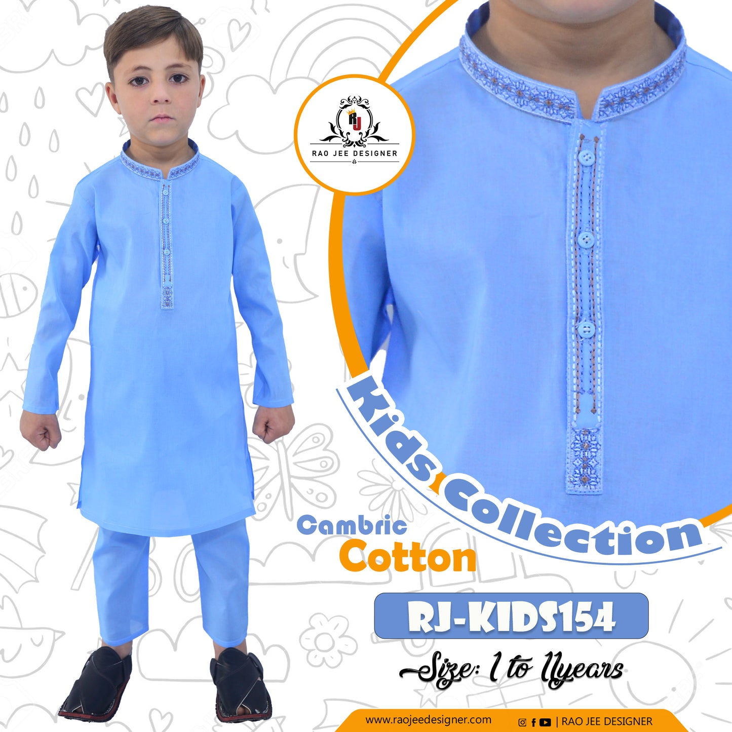Sky blue Boy's cotton Kurta Pajama RJ-KIDS154