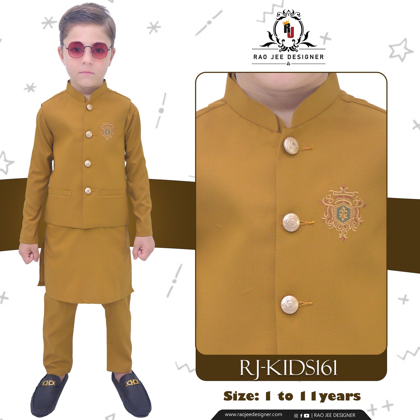 Mustard Boys Kurta Pajama with Waistcoat RJ-KIDS161