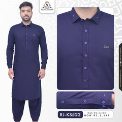 Navy Blue Men's Kameez Shalwar Wash & Wear Ready To Wear  RJ-KS522