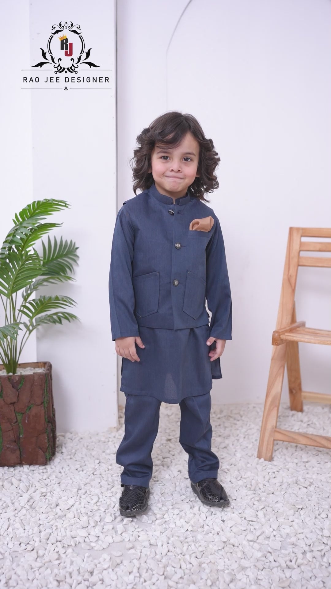 Slate Blue 3-Piece Waistcoat Set for Boys | RJ-KIDS225