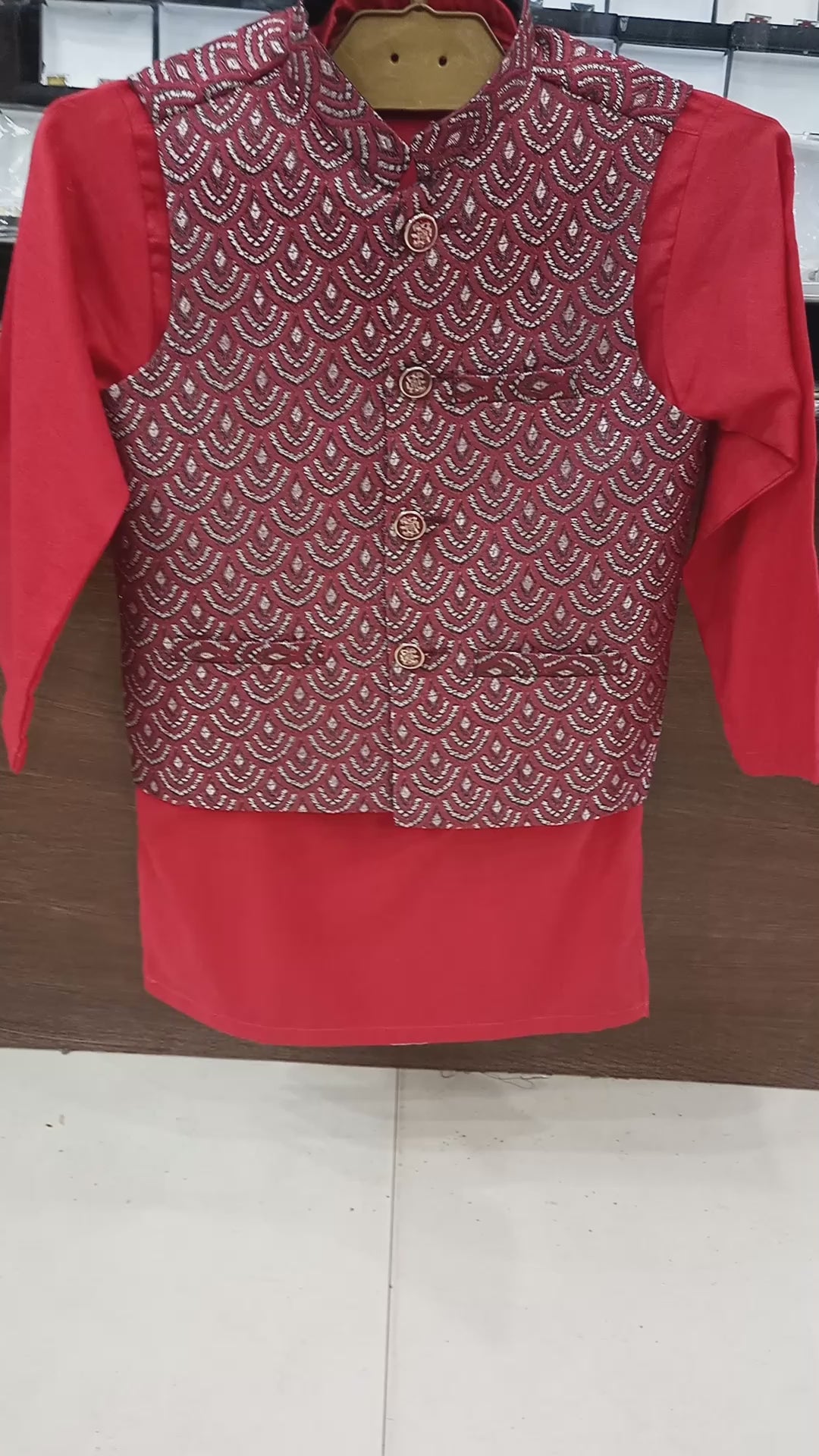 Boys Red Kurta Pajama with Waistcoat RJ-KIDS160