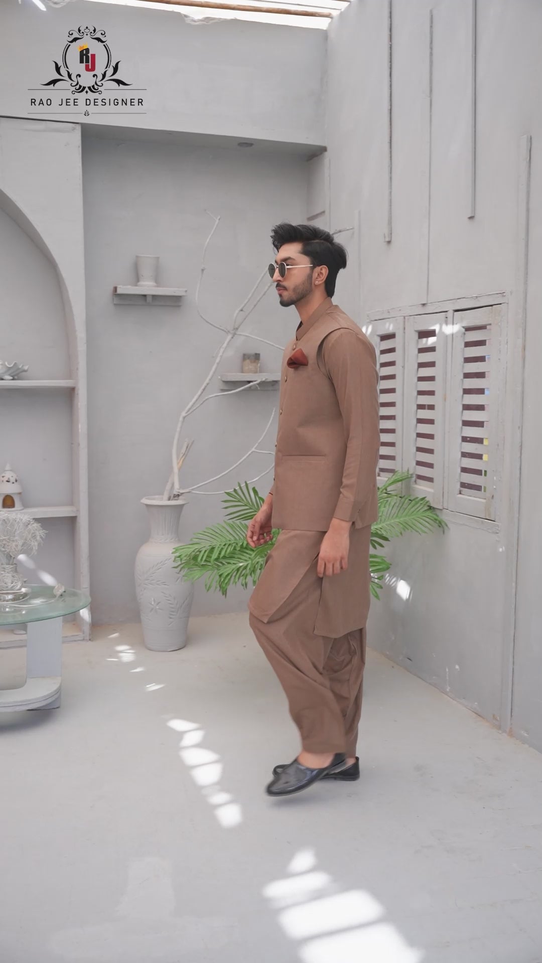 Men’s Premium Wash & Wear Kameez Shalwar – Dark Fawn Traditional Wear - (RJ-KSW153)