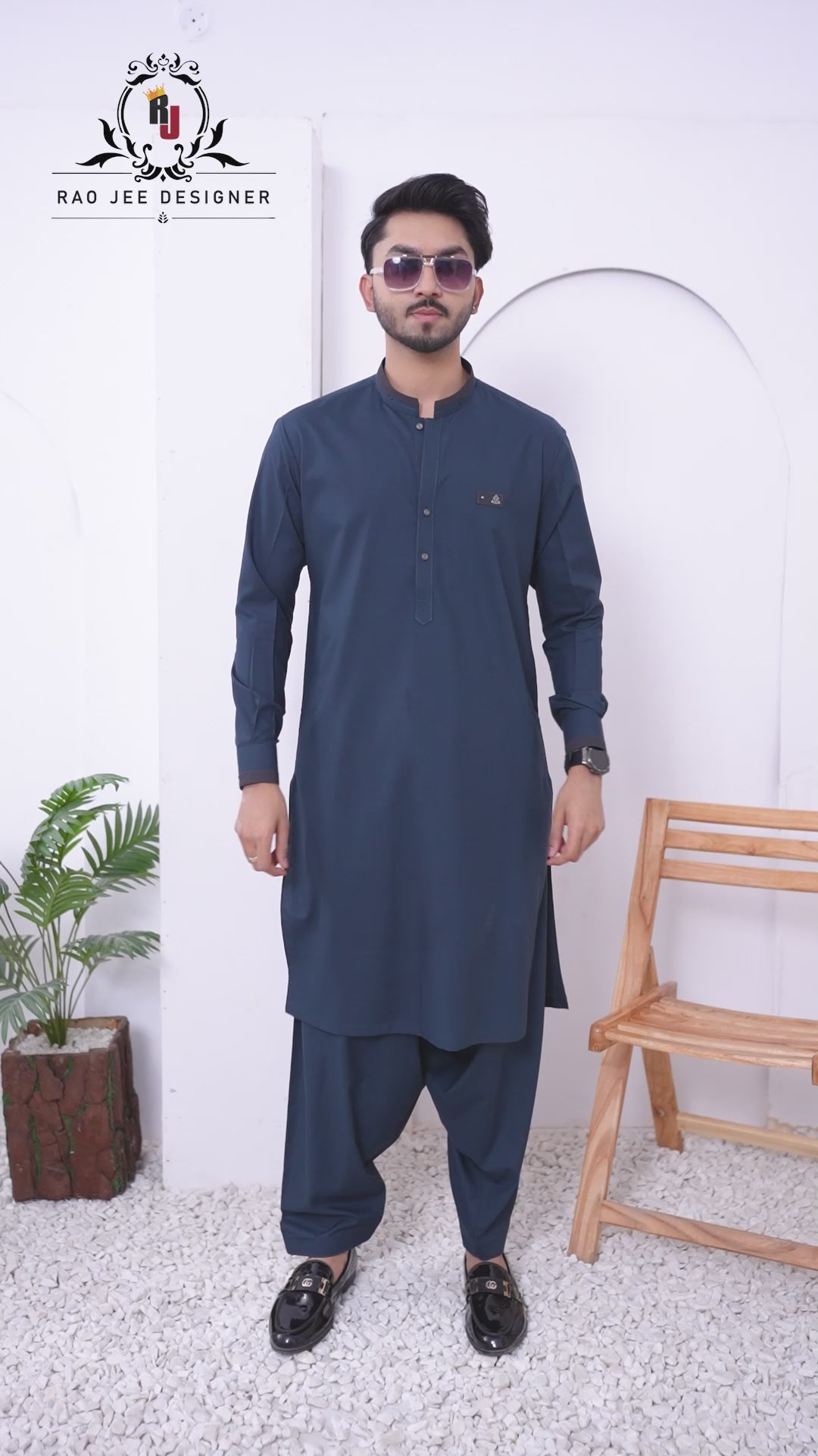 Deep Teal Blue Men's Designed Kameez Shalwar RJ-KS610