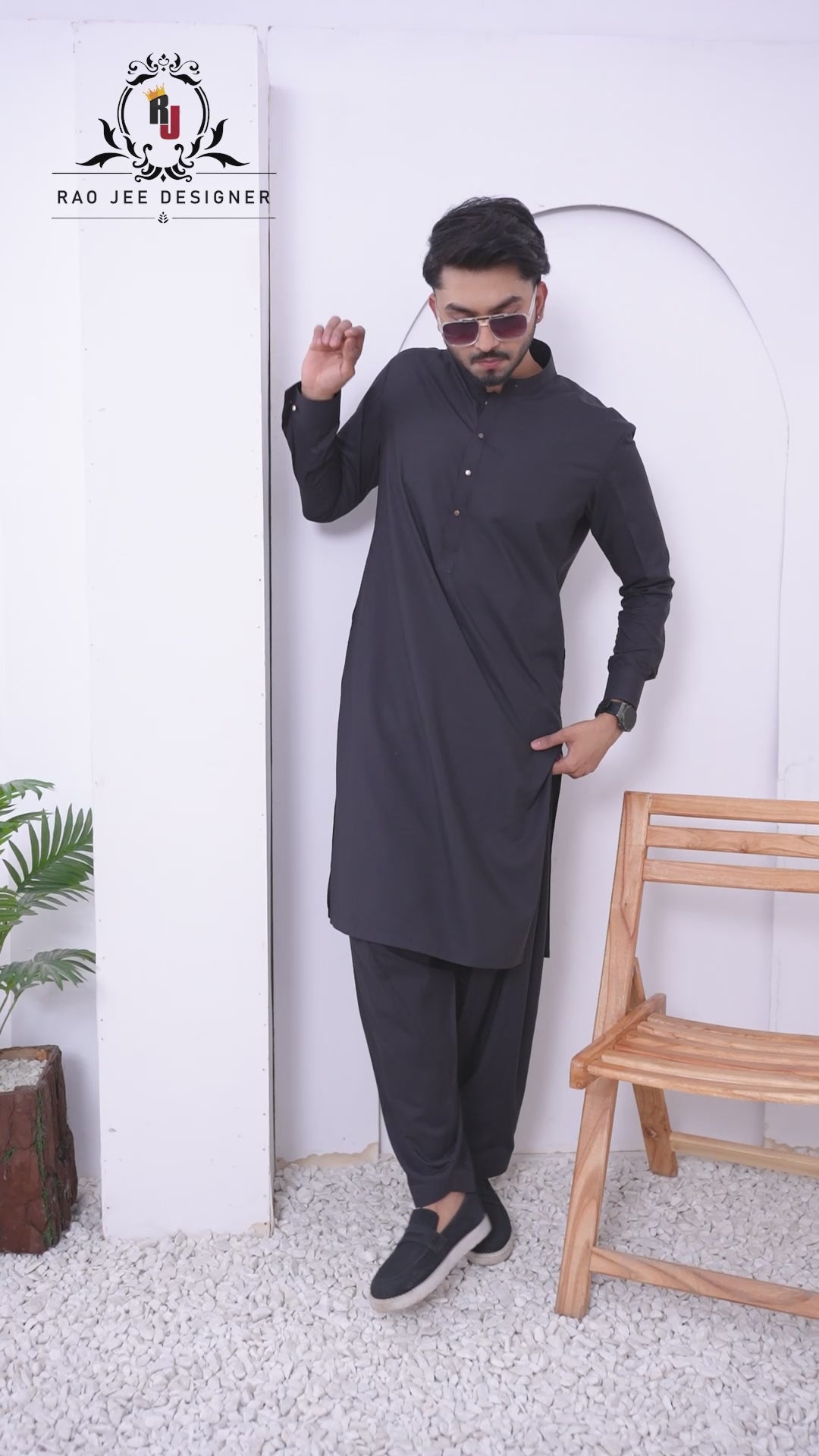 Charcoal Grey Designed Men's Kameez Shalwar RJ-KS611