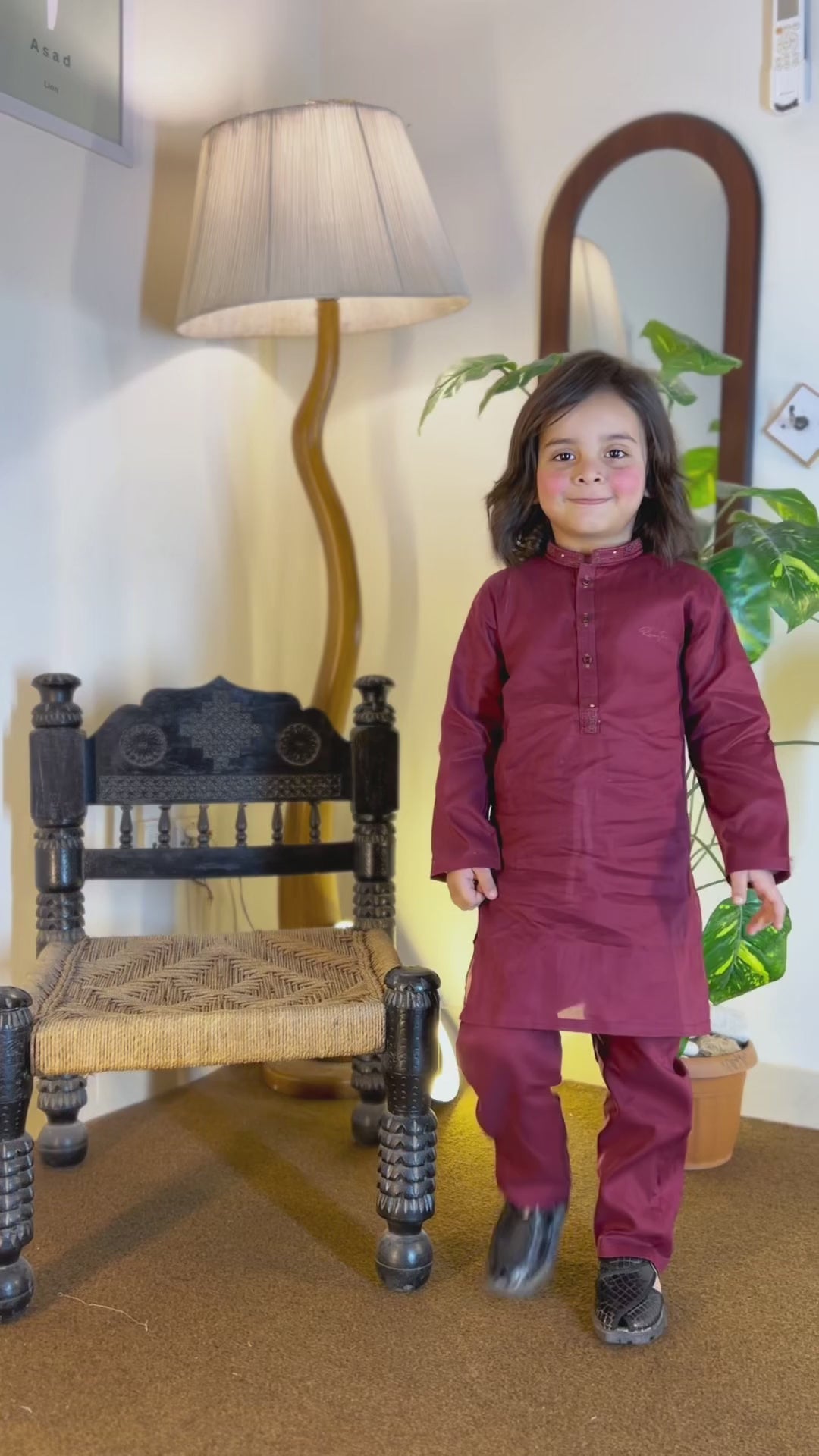 Burgundy Red Cambric Cotton Boy's Kurta Pajama RJ-KIDS214