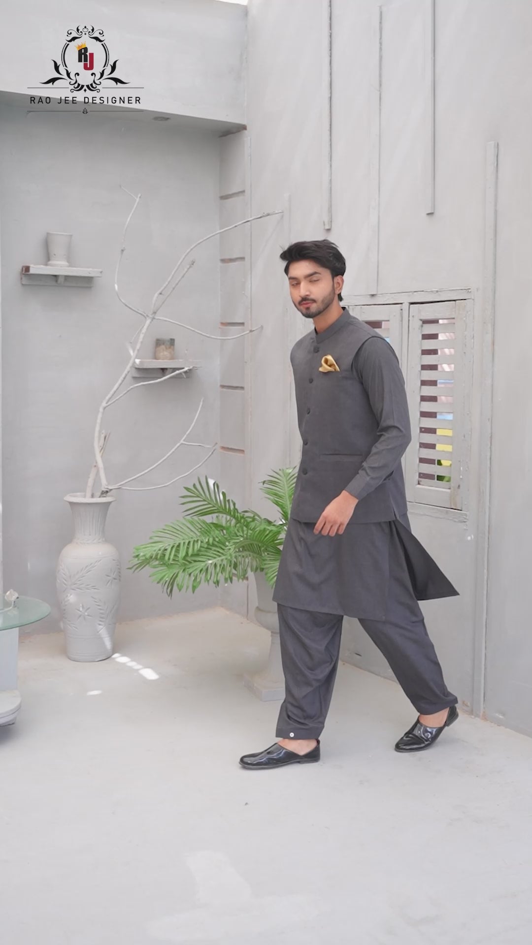 Men’s Premium Wash & Wear Kameez Shalwar – Stone Grey Traditional Wear - (RJ-KSW150)