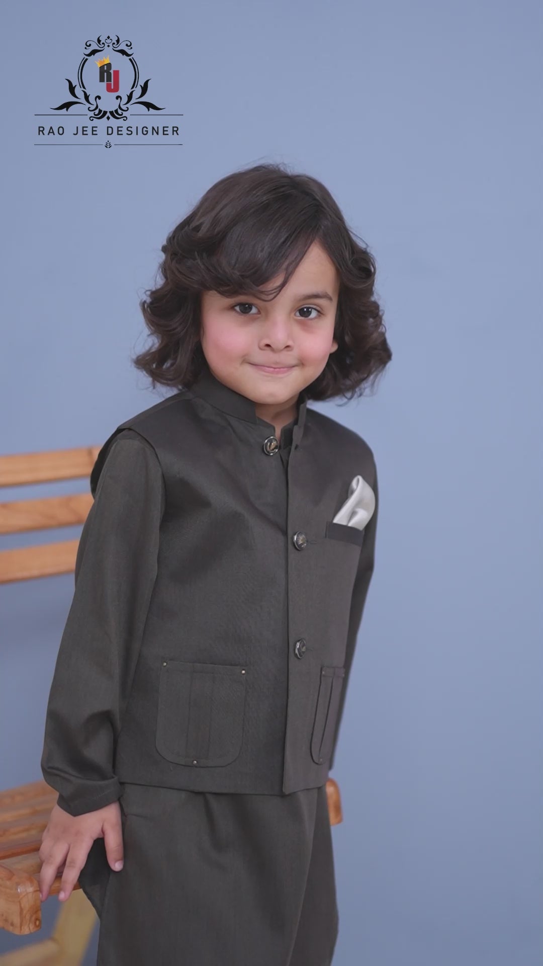 Deep Olive 3-Piece Waistcoat Set for Boys | RJ-KIDS221
